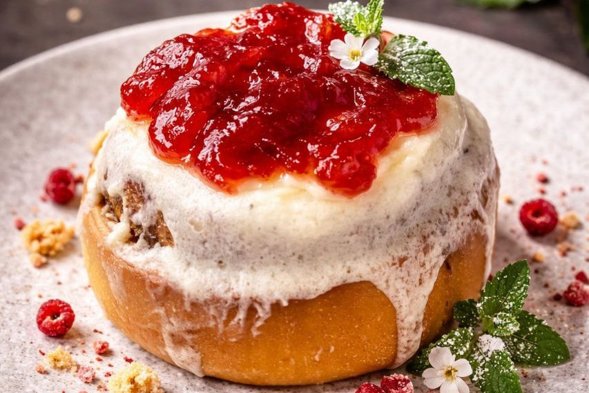 Булочка с корицей Тэобон малина 